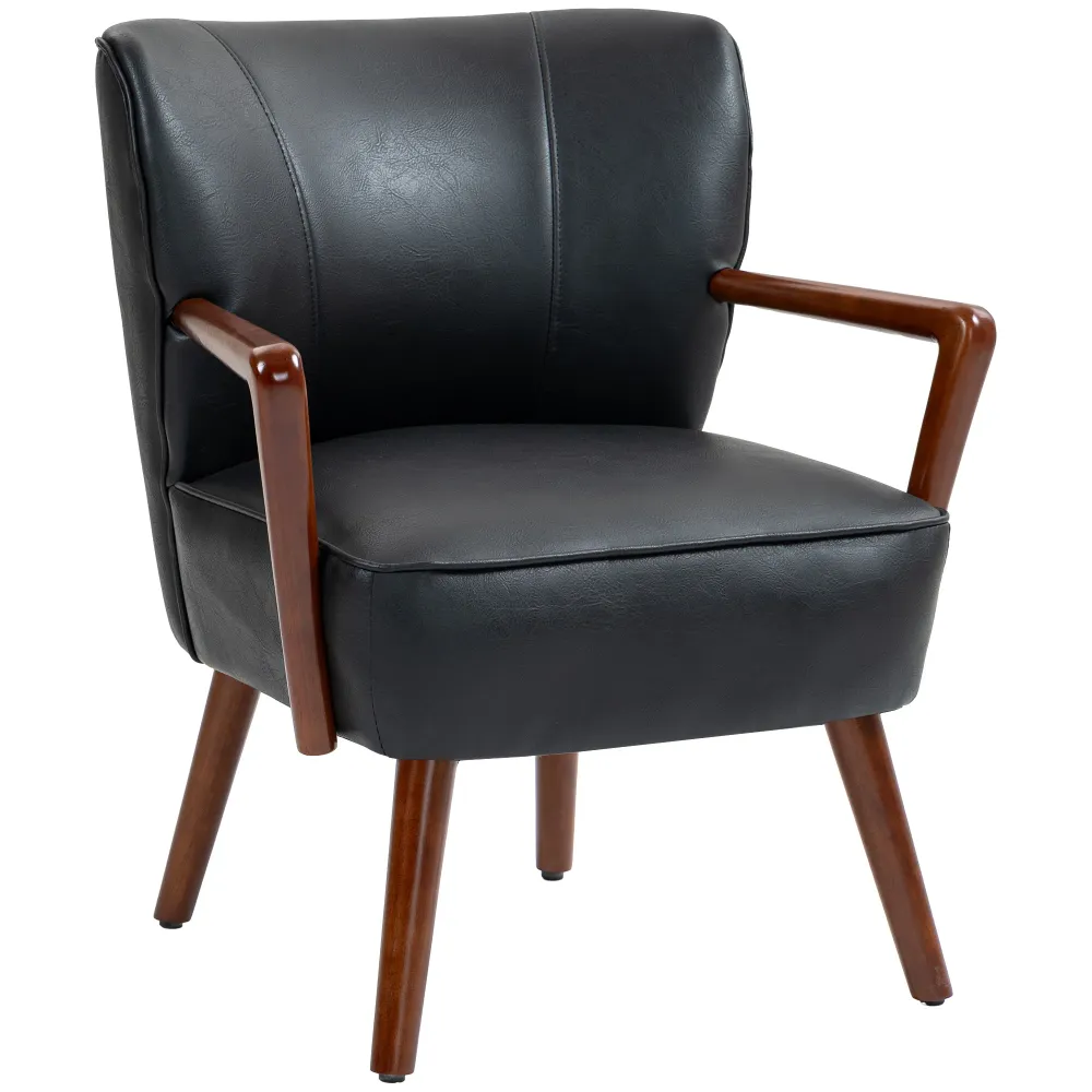 Accentstol, bredt sæde, læderlook, træramme, op til 120 kg, 67 x 77 x 80 cm, midnight