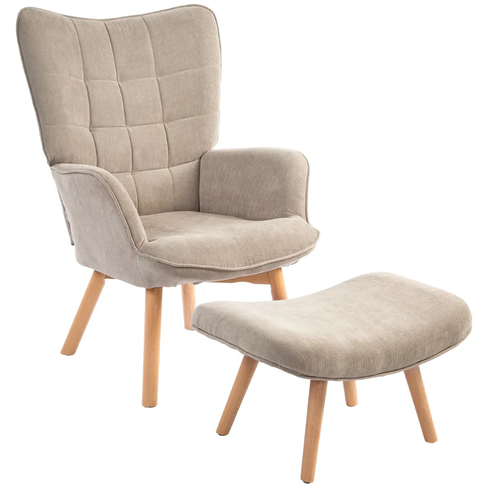 Accentstol med skammel, corduroy-lænestol, lænestol med træben, til stue, lysebrun Storage Shelf