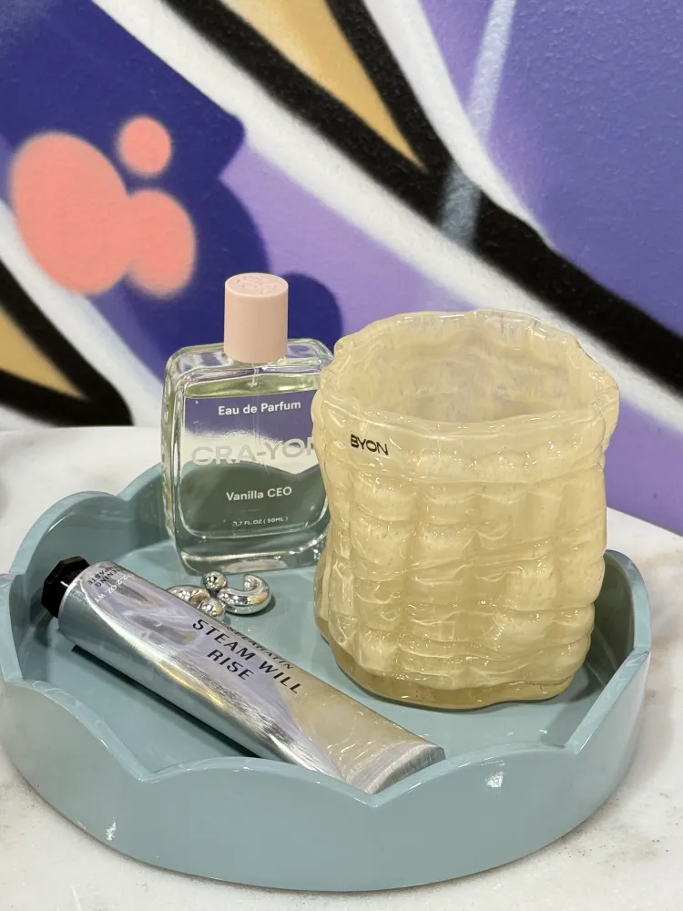 Scalloped Small Round Tray Pale Denim