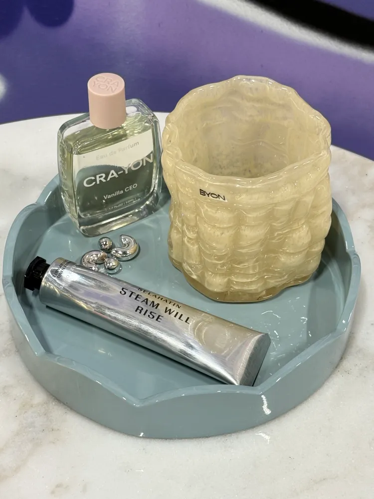 Scalloped Small Round Tray Pale Denim