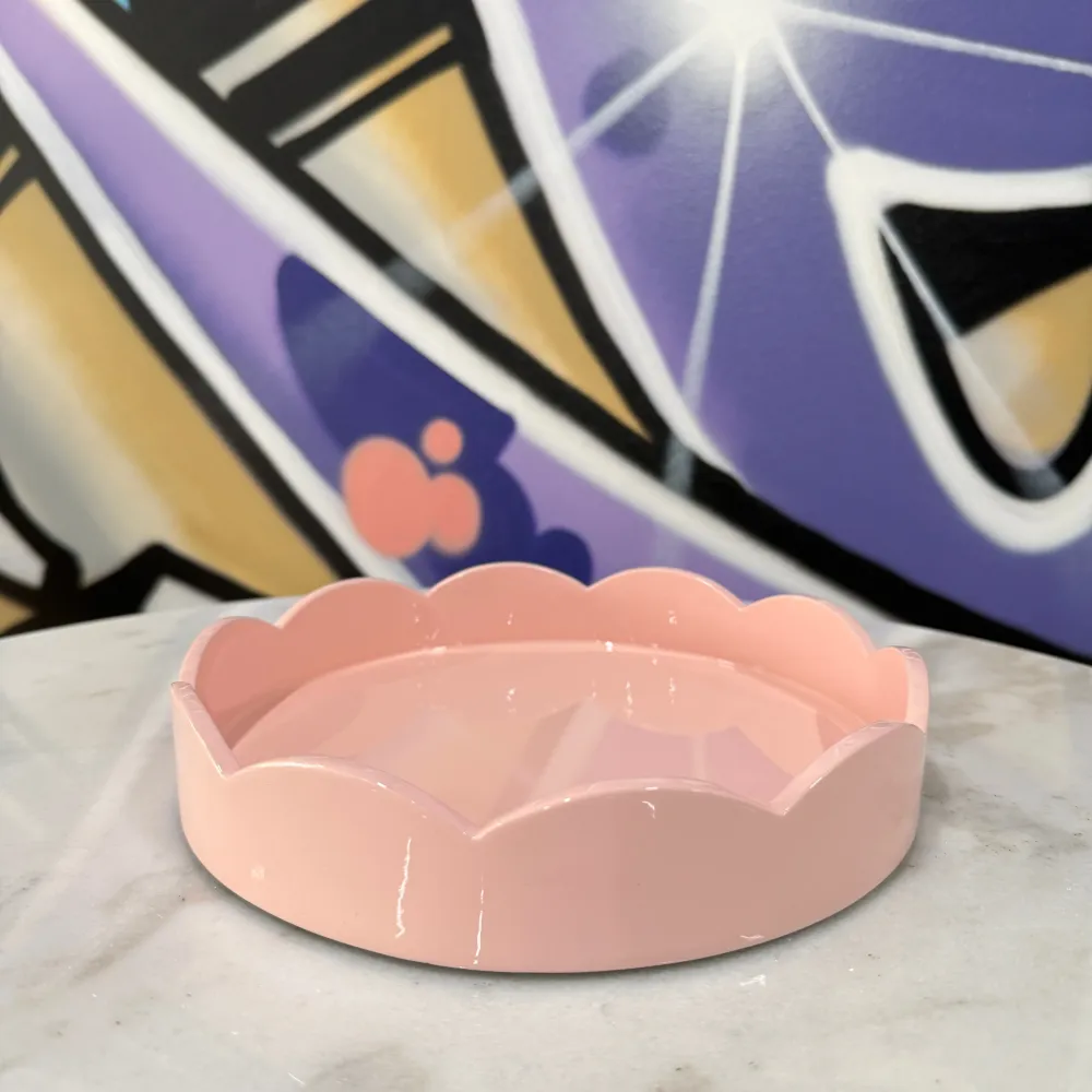 Scalloped Small Round Tray Pink