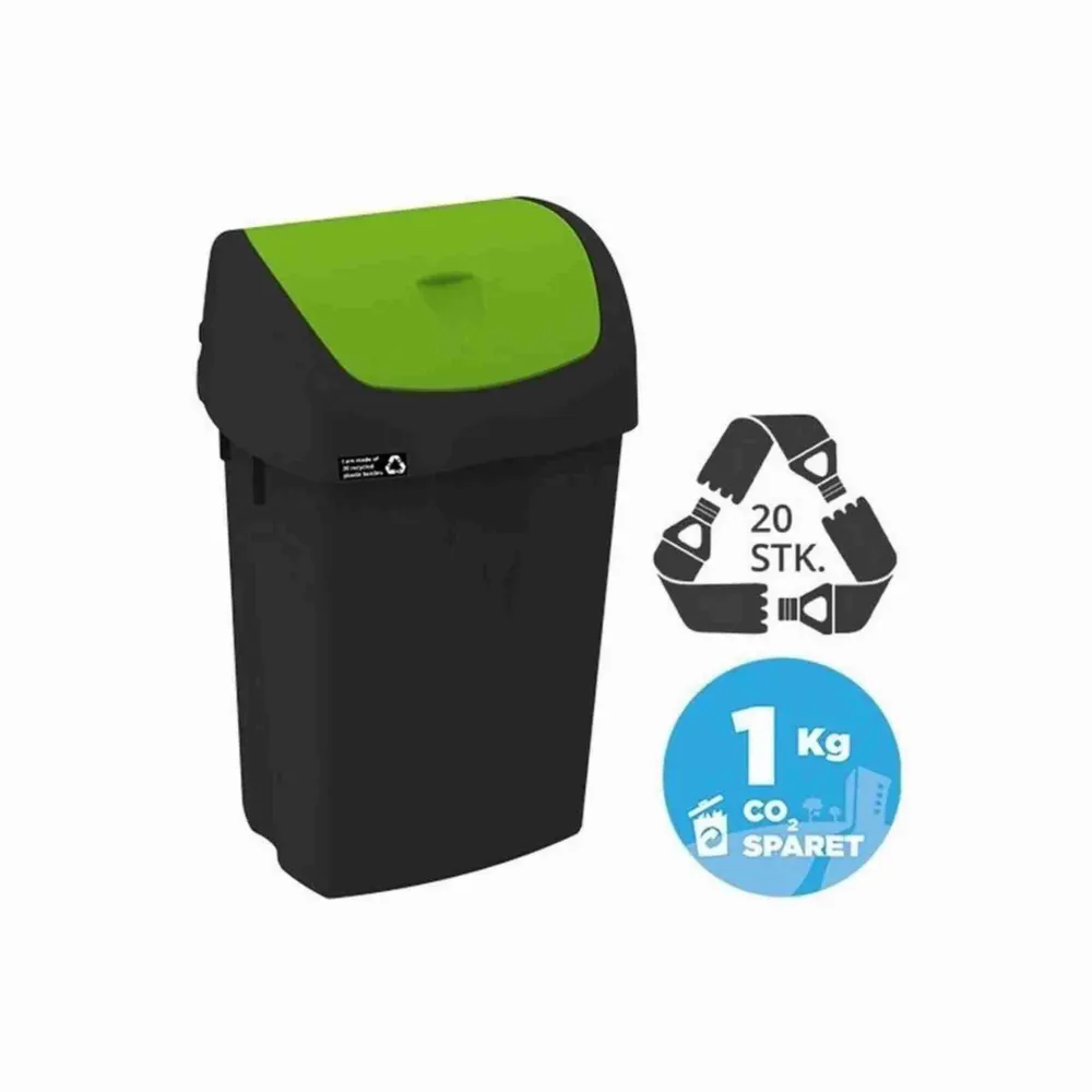Affaldsspand m. vippelåg NRW Grøn, 15 ltr.