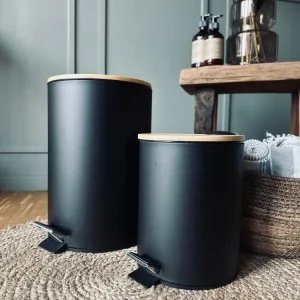 Toiletspand med bambus låg - Sort