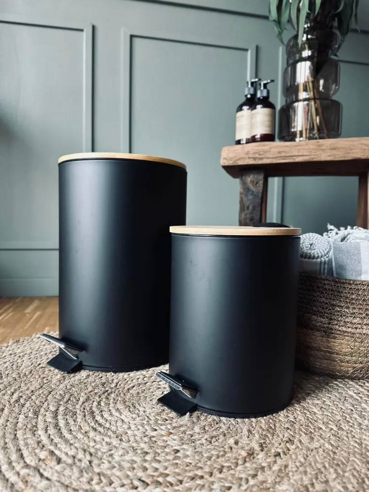 Toiletspand med bambus låg - Sort