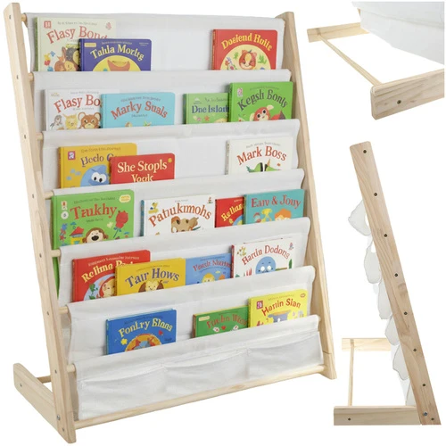 Børnebibliotek, 6 Hylder, i træ & stof, perfekt til organisering
