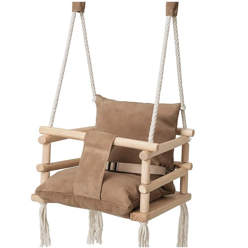 Børnegynge til indendørs brug – Velour & Træ – Beige (12 mdr.+)