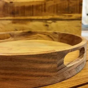Serveringsbakke - Ø35x6 cm - akacie olieret