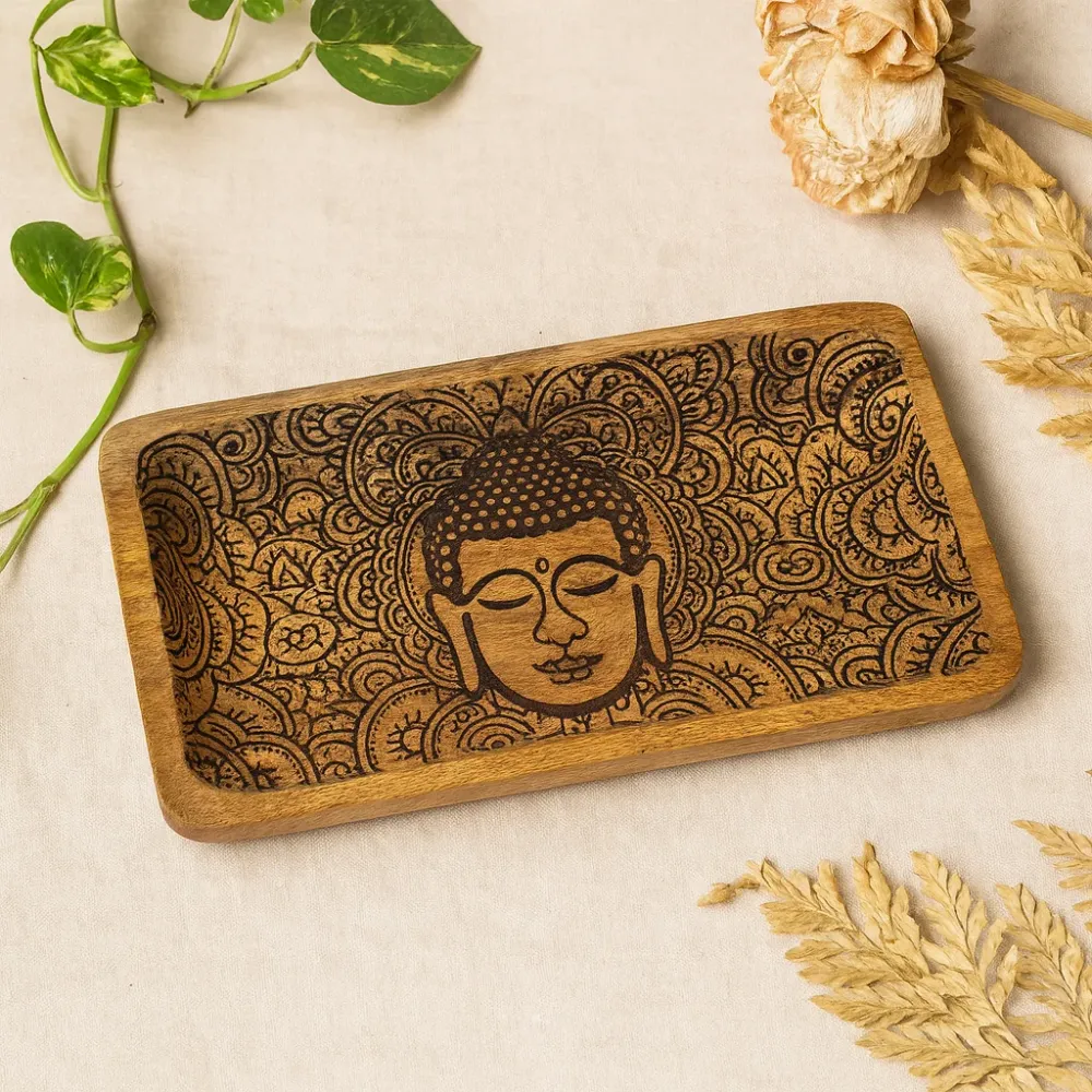 Bakke Buddha Ansigt Indgraveret Sort 30x15x2.5cm
