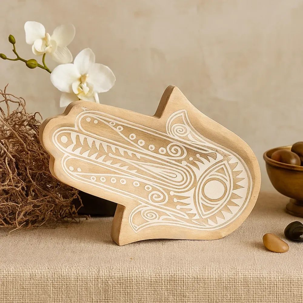 Hamsa hvidvasket lang bakke – 30x20,5x2,5 cm