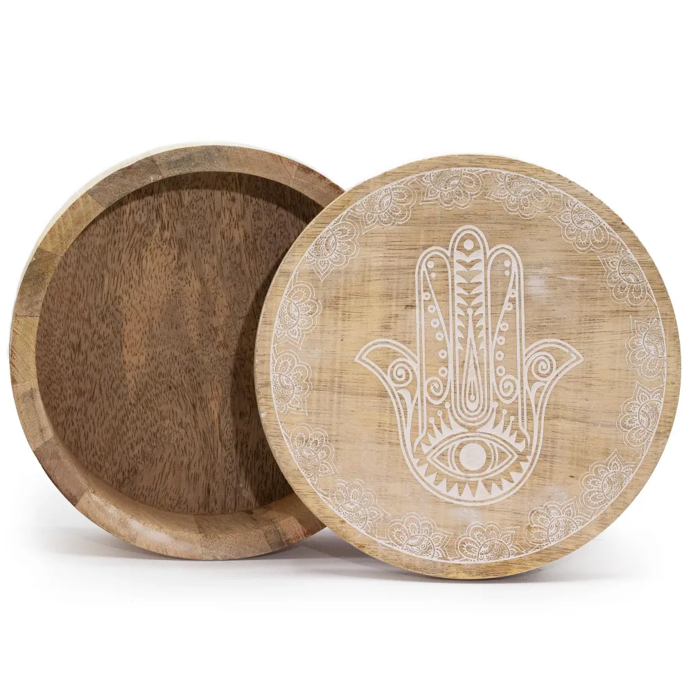 Rund æske Hamsa hvidvask 17.5 x 7.5 cm