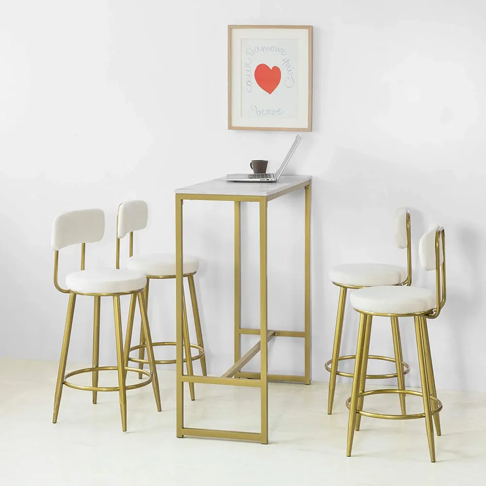Barbord / konsolbord med bordplade i marmor-look og guldfarvet kant