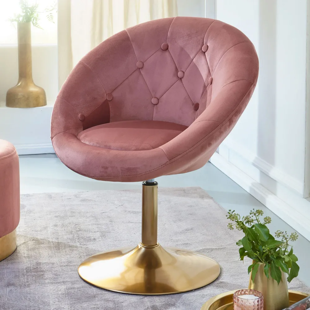 Designer cocktail-lænestol i fløjl coral / guldfarvet