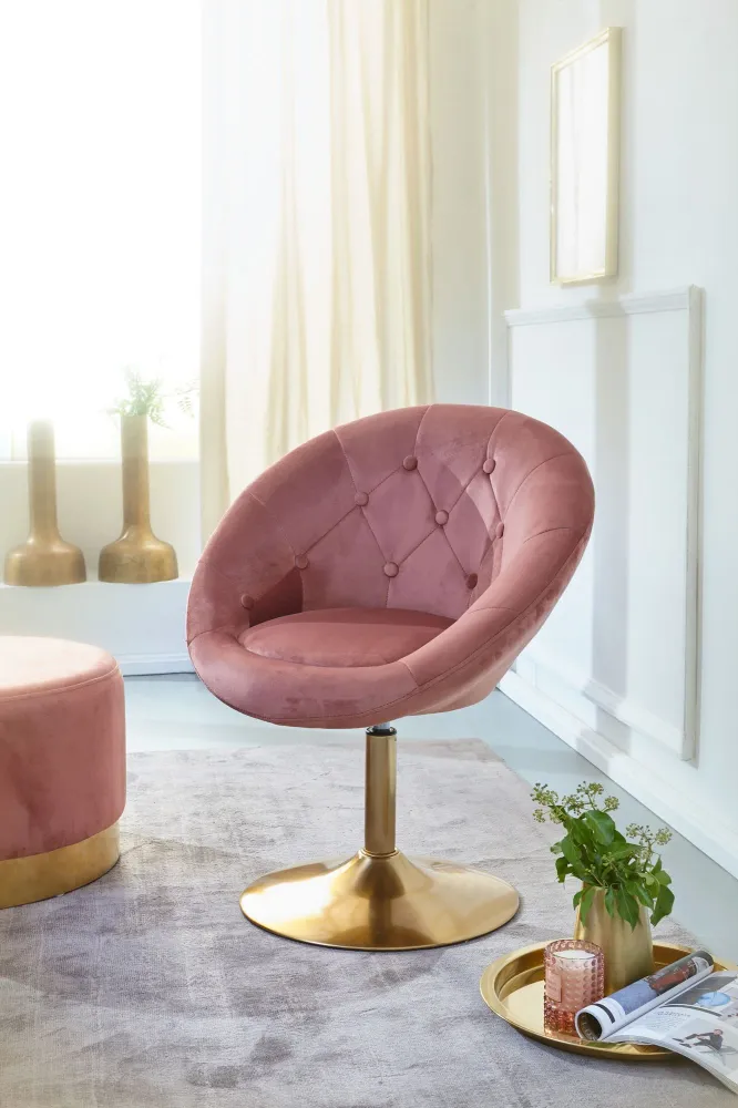 Designer cocktail-lænestol i fløjl coral / guldfarvet