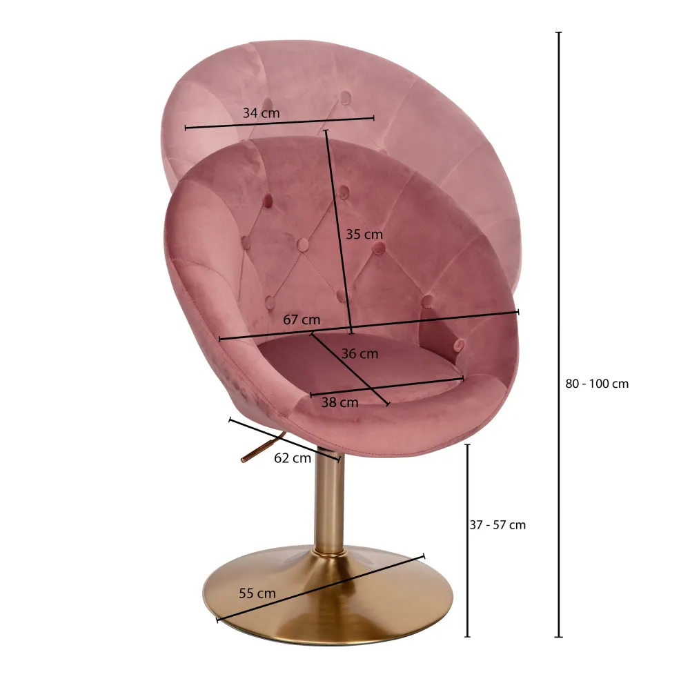 Designer cocktail-lænestol i fløjl coral / guldfarvet