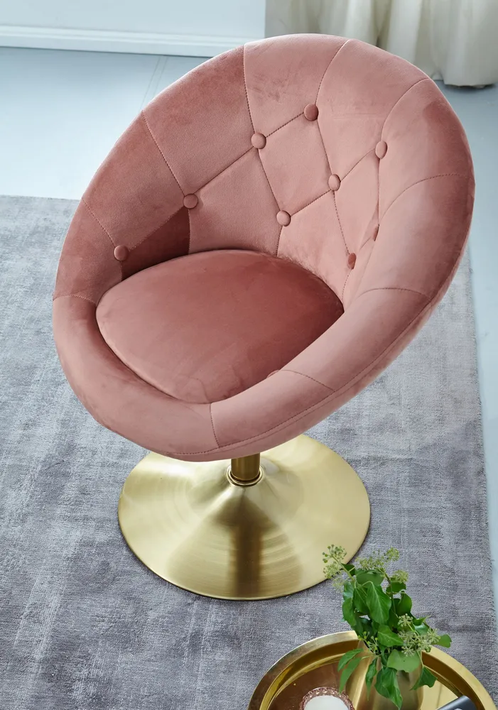 Designer cocktail-lænestol i fløjl coral / guldfarvet
