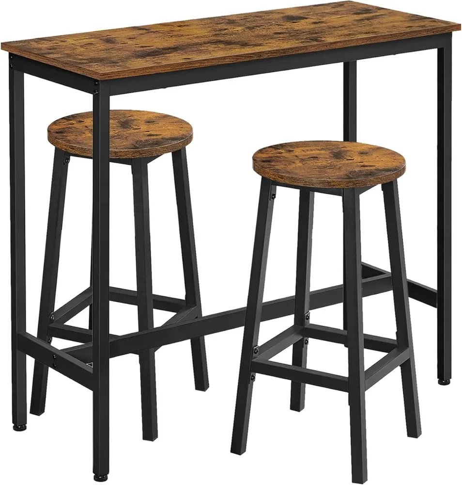 Barbordssæt, køkkenbord med 2 x barstole, industriel design, brun