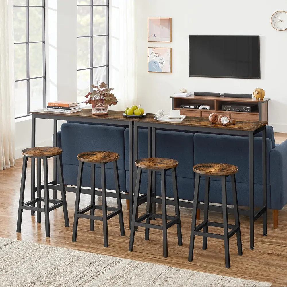 Barbordssæt, køkkenbord med 2 x barstole, industriel design, brun