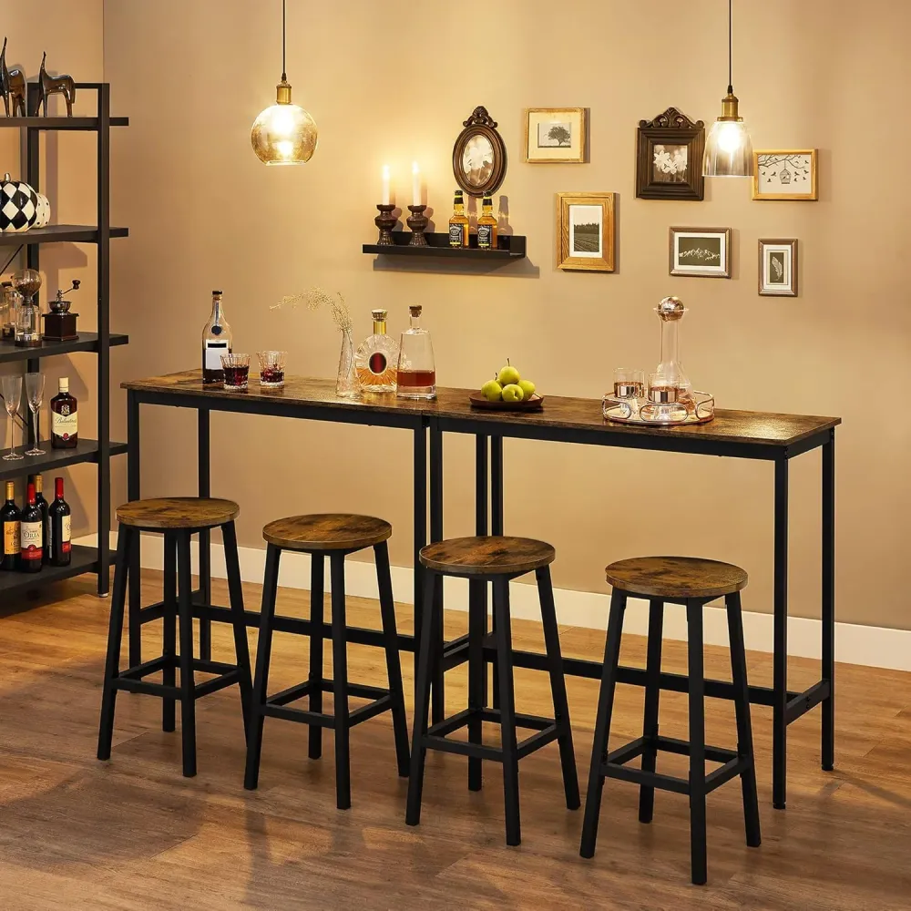 Barbordssæt, køkkenbord med 2 x barstole, industriel design, brun