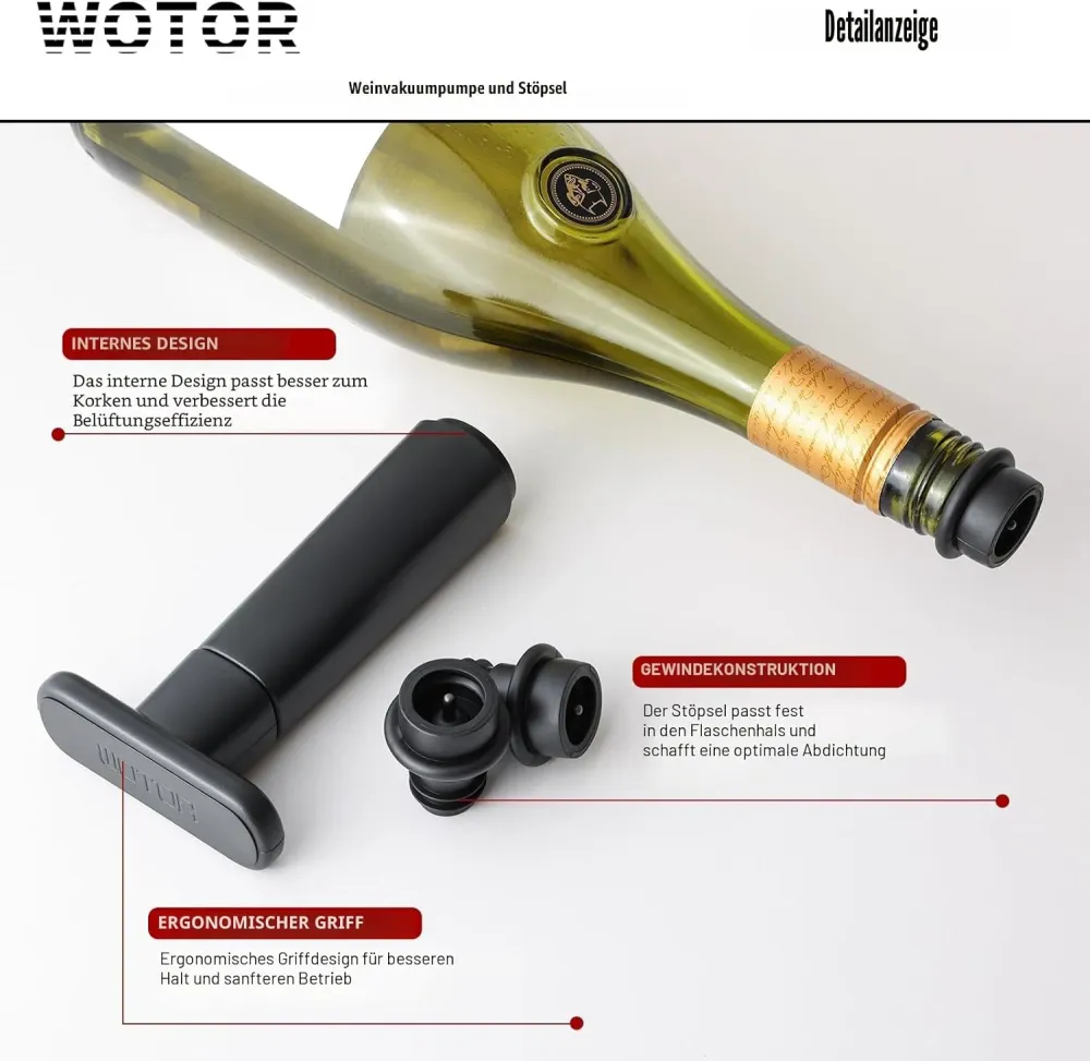 Vakuumpumpe til Vin - Wine Saver (med 4 eller 8 genanvendelige stoppe)