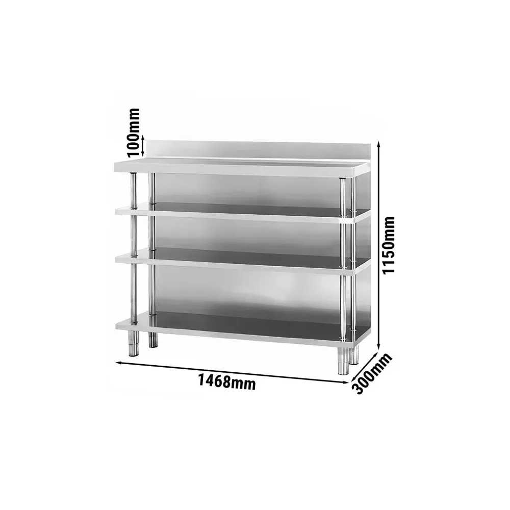 Bar Rustfrit Stålbordbord 1,5m x 0,3m, med 4 hylder