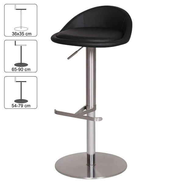 Moderne barstol i rustfri alloy, industrielt look, justerbar, roterbar, sort