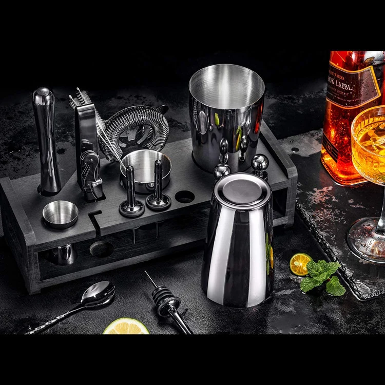 Cocktailshaker sæt med 20 dele med stander - Gunmetal