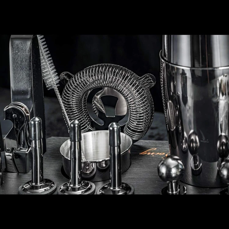 Cocktailshaker sæt med 20 dele med stander - Gunmetal