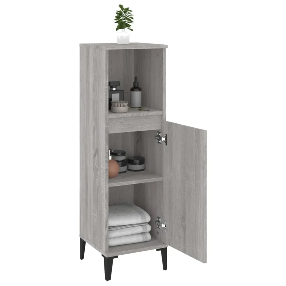 Badeværelsesskab 30X30X100 Cm Samlet Træ Graa
