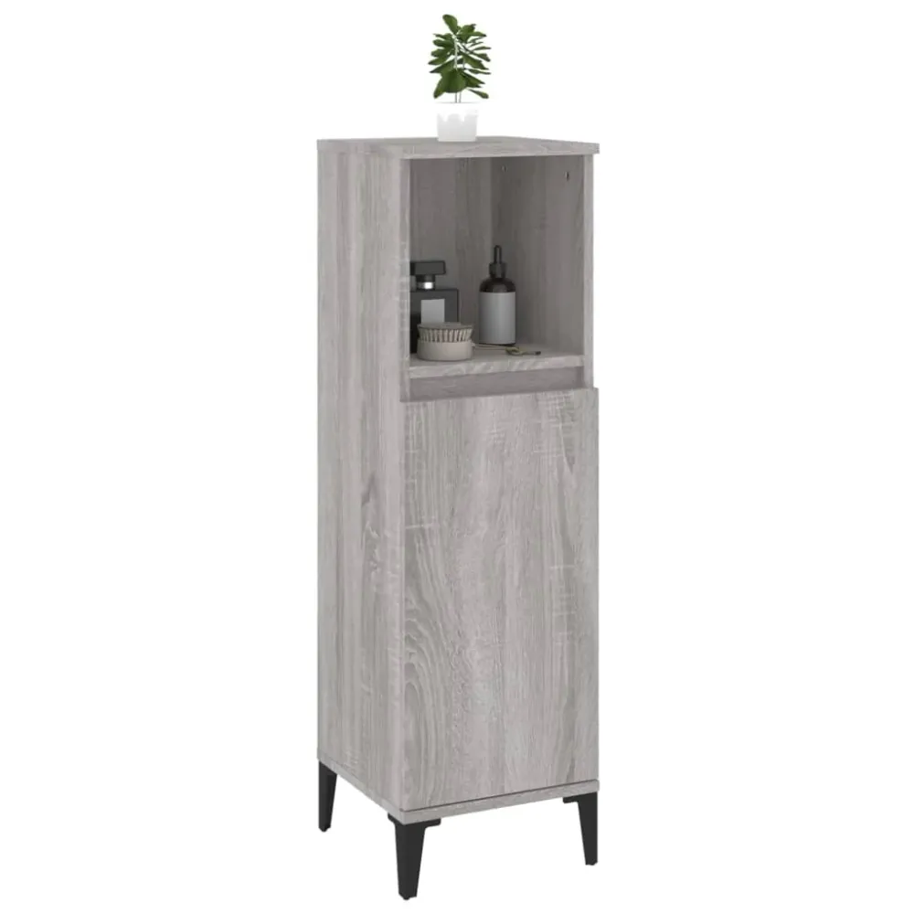 Badeværelsesskab 30X30X100 Cm Samlet Træ Graa