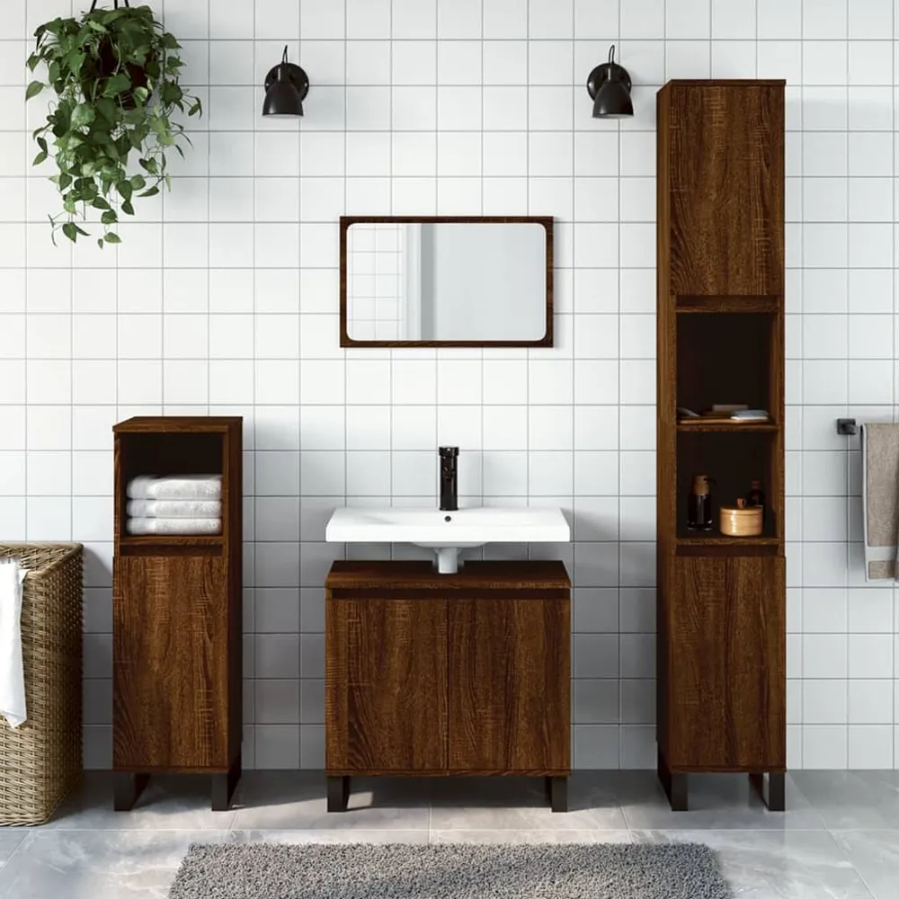 Badeværelsesskab 30X30X190 Cm Crafted Træ Etræsfarve Hvid