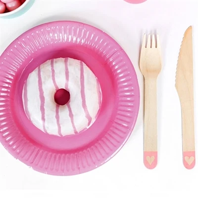 Træbestik med pink bund 6 pers.