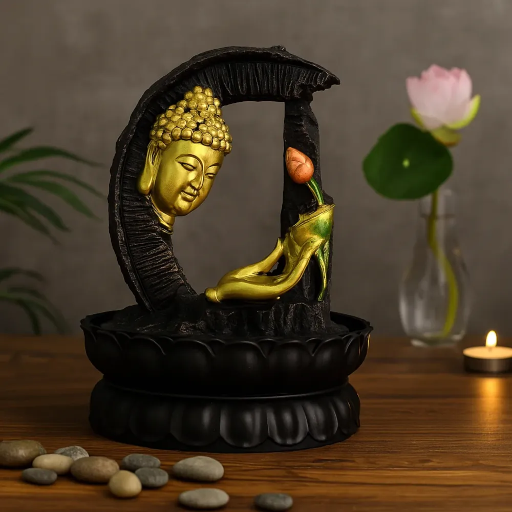Bordfontæne 30cm Gylden Buddha Lotus