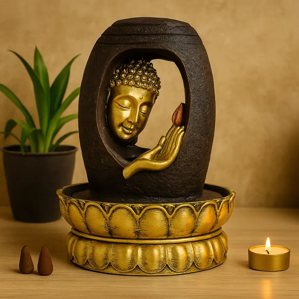 Bordfontæne 30cm Gylden Buddha Vitarka Mudra