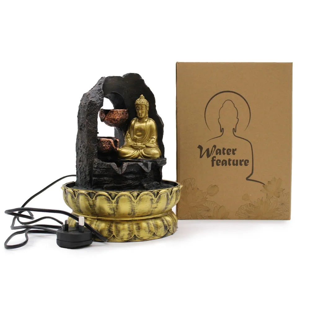 Bordfontæne, 30cm Gylden Mediterende Buddha
