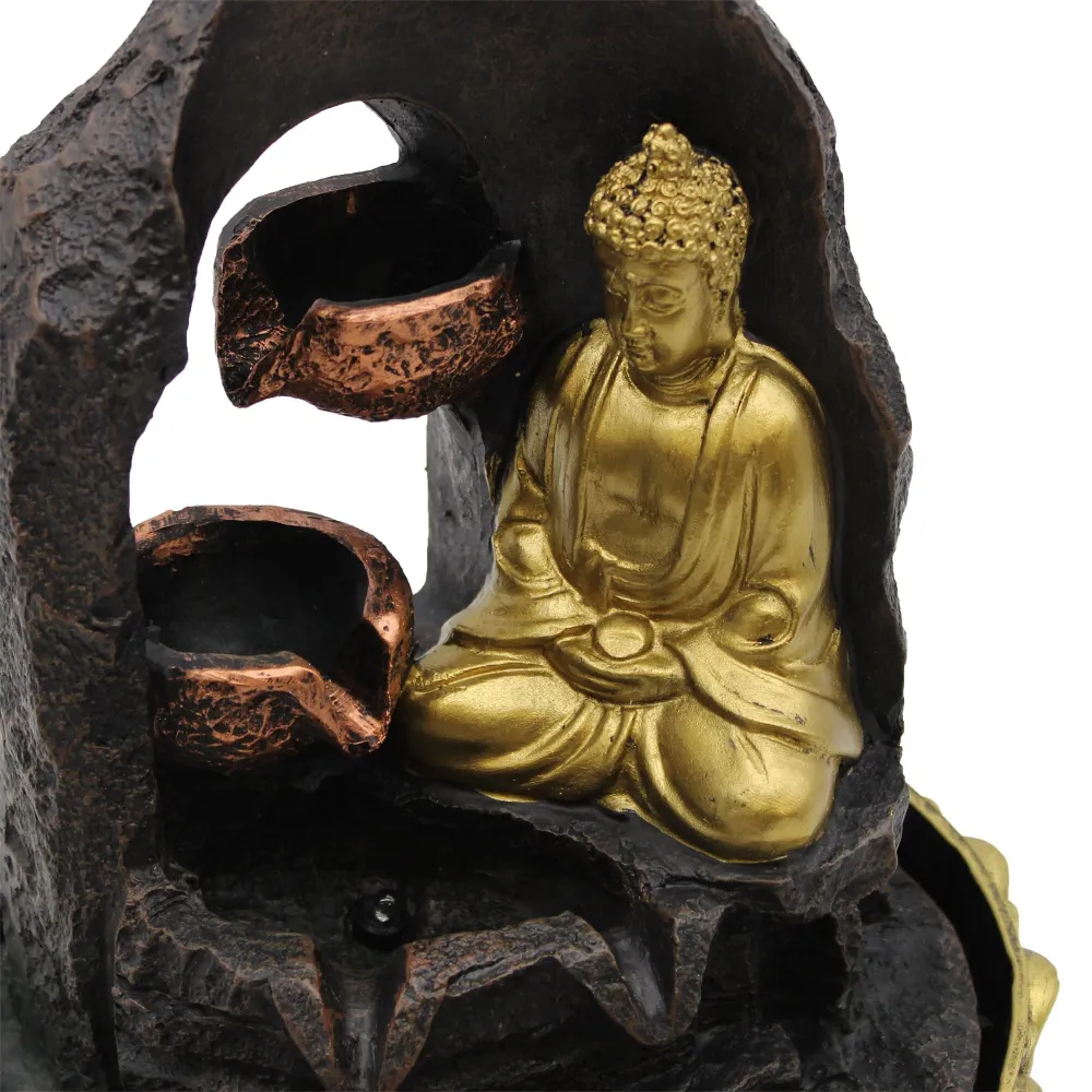 Bordfontæne, 30cm Gylden Mediterende Buddha