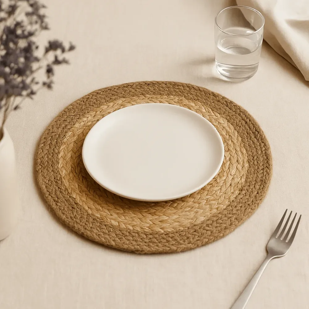 Jute bomuld bordskåner 30cm naturlig kant