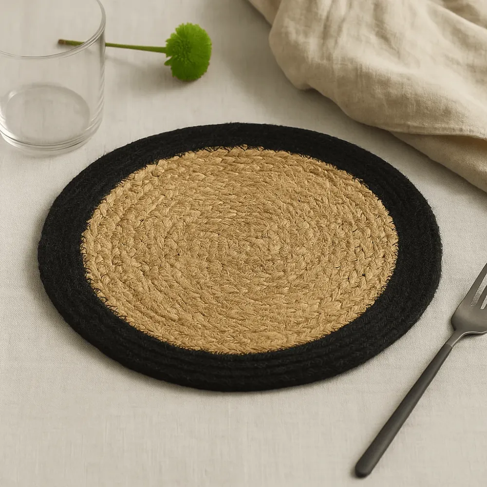 Jute bomuld bordskåner 30cm, sort kant