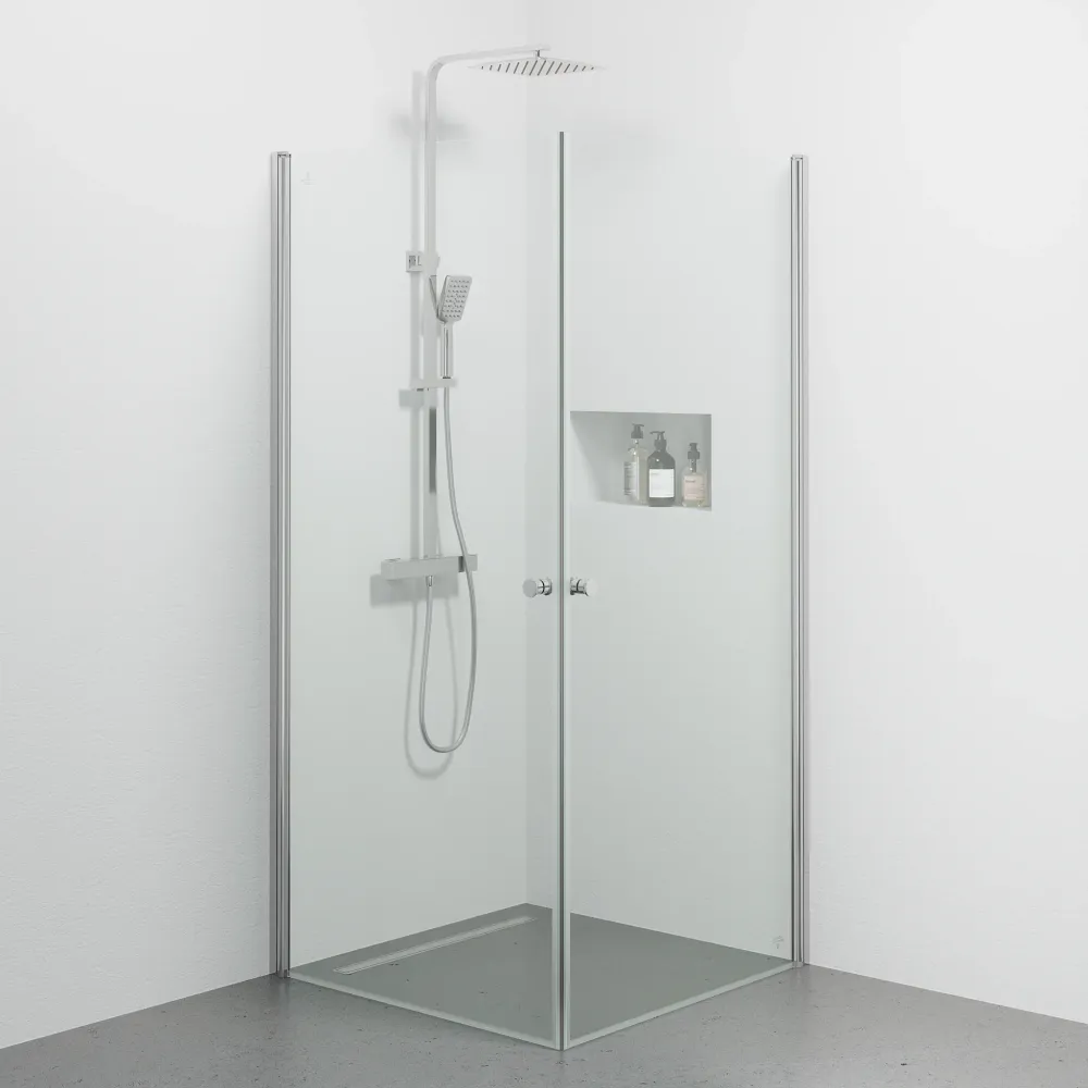 Tulsa bruseafskærmning, firkantet, klart glas, krom profil BATH DELUXE - BASIC