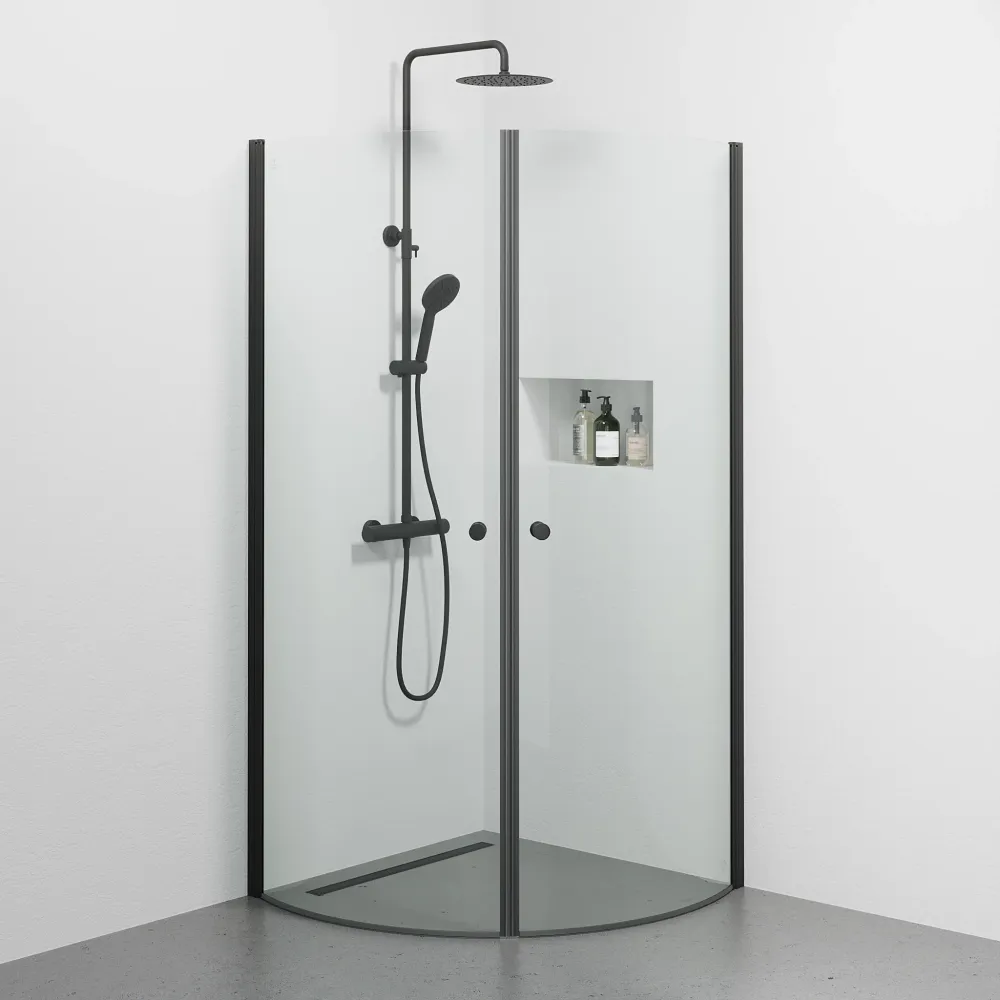 Tulsa bruseafskærmning, rund, sort profil, klart glas BATH DELUXE - BASIC