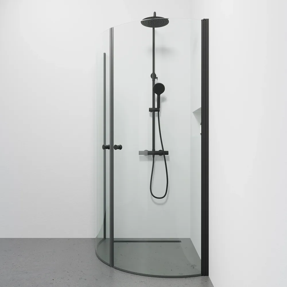 Tulsa bruseafskærmning, rund, sort profil, klart glas BATH DELUXE - BASIC