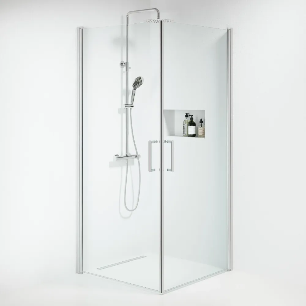 Sandefjord bruseafskærmning, firkantet, krom profil, klart glas BATH DELUXE - EXCLUSIVE