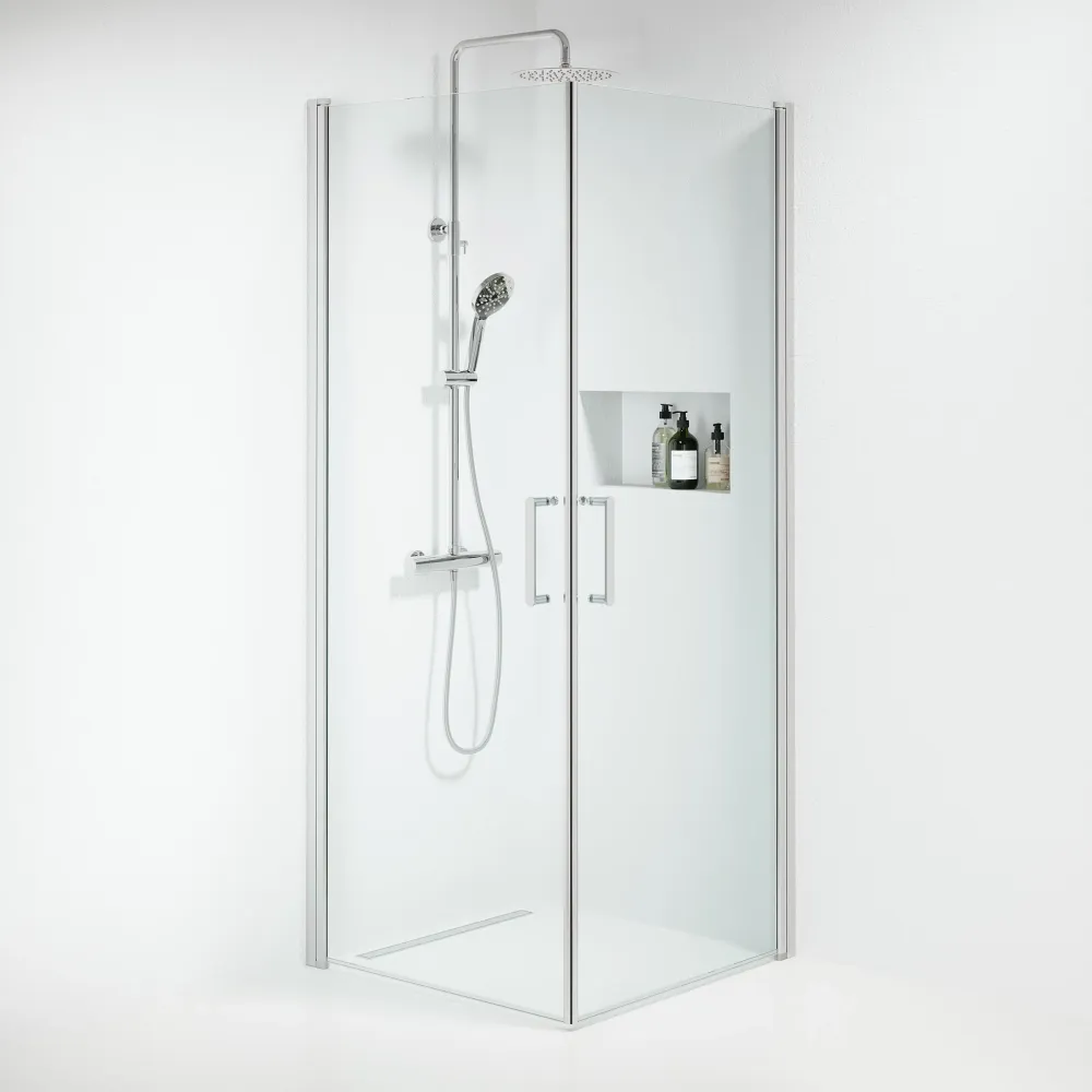 Sandefjord bruseafskærmning, firkantet, krom profil, klart glas BATH DELUXE - EXCLUSIVE
