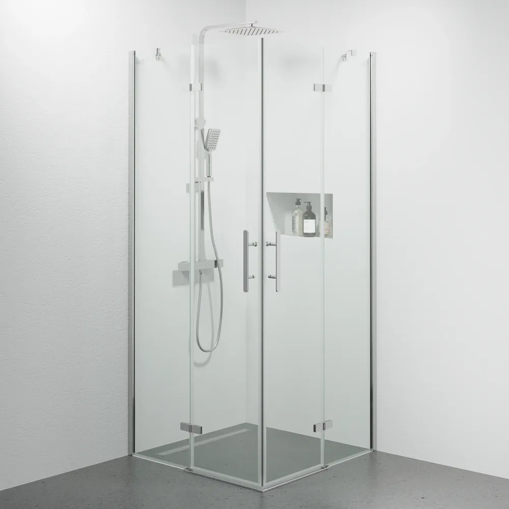 Rämen Bruseafskærmning, firkantet, krom profil, klart glas BATH DELUXE - PRESTIGE