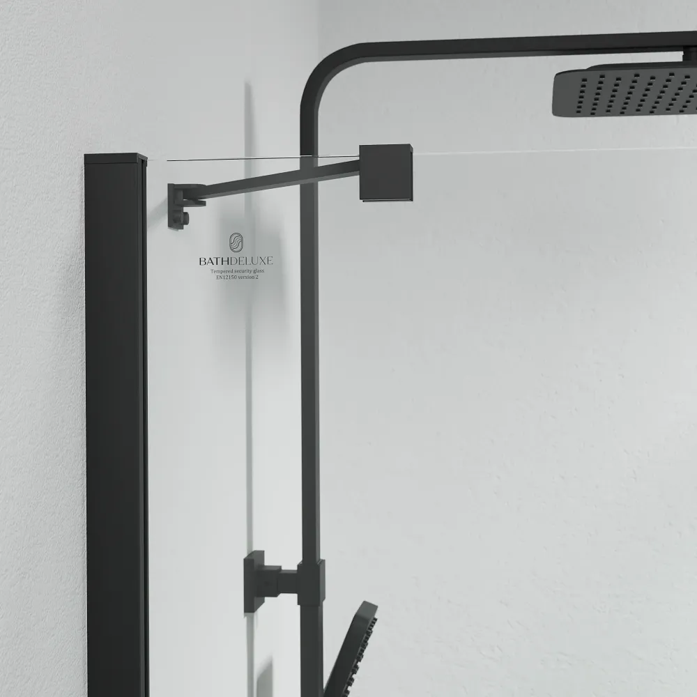 Rämen Bruseafskærmning, firkantet, sort profil, klart glas BATH DELUXE - PRESTIGE