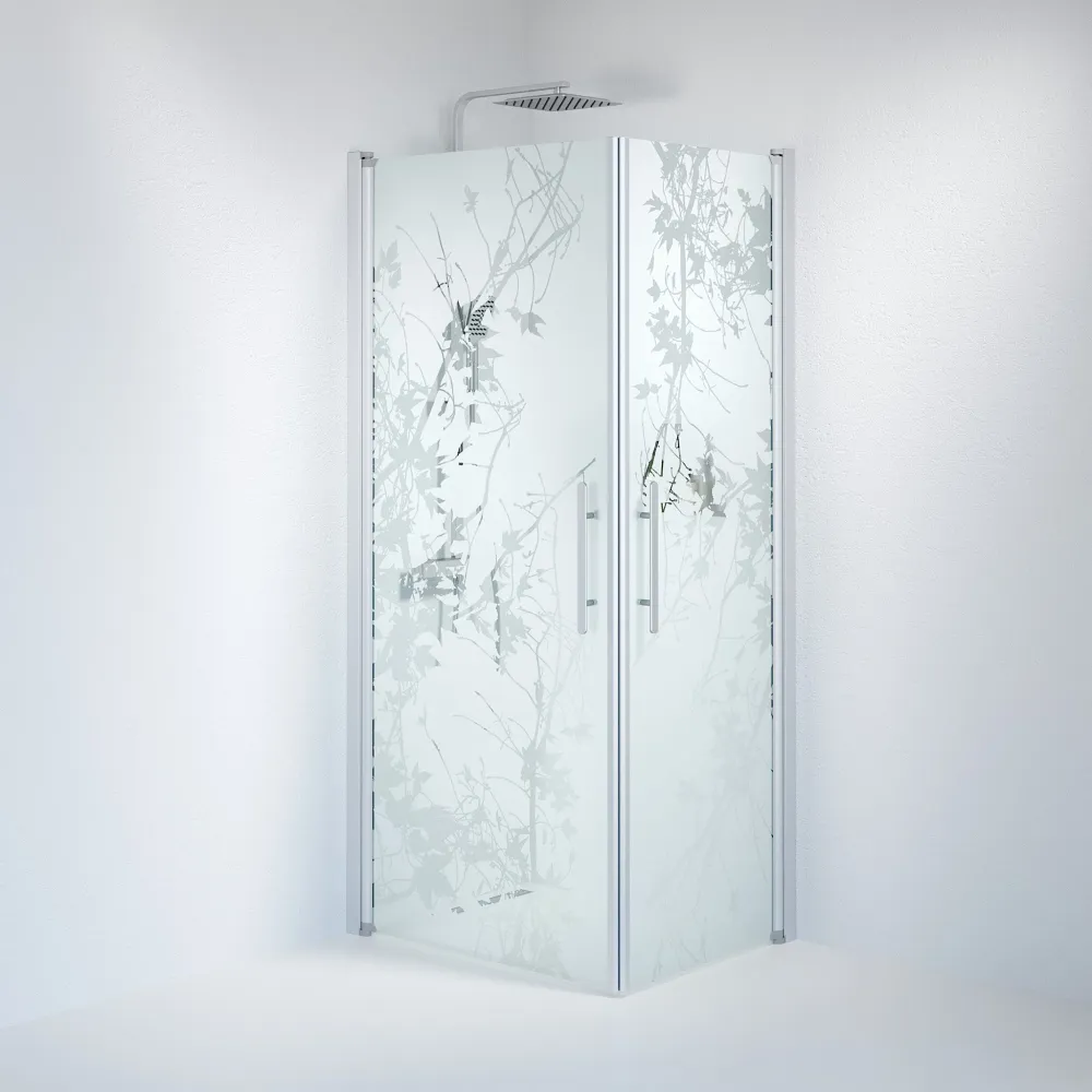 Vänern bruseafskærmning, firkantet, børstet aluminiumsprofil, dekorativt glas BATH DELUXE - PRESTIGE