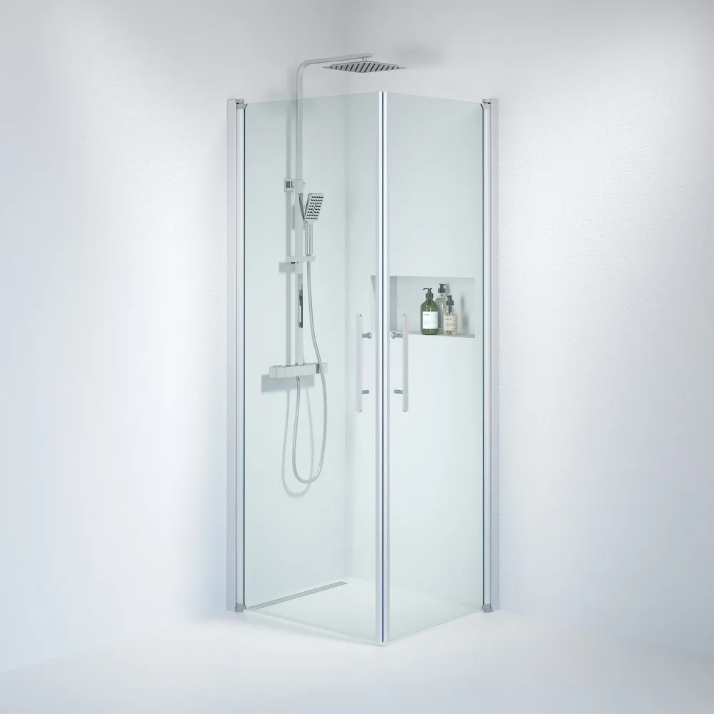 Vänern bruseafskærmning, firkantet, børstet aluminiumsprofil, klart glas BATH DELUXE - PRESTIGE