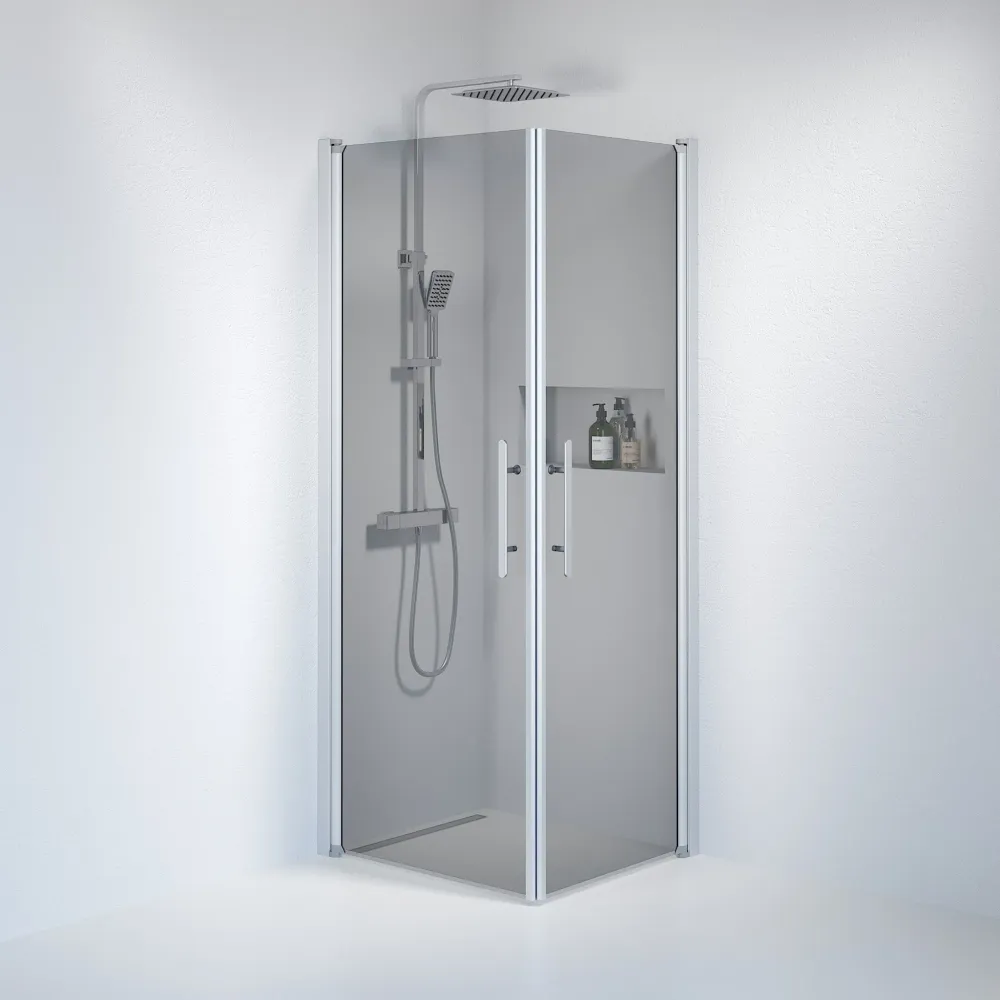 Vänern bruseafskærmning, firkantet, børstet aluminiumsprofil, mørkt tonet glas BATH DELUXE - PRESTIGE