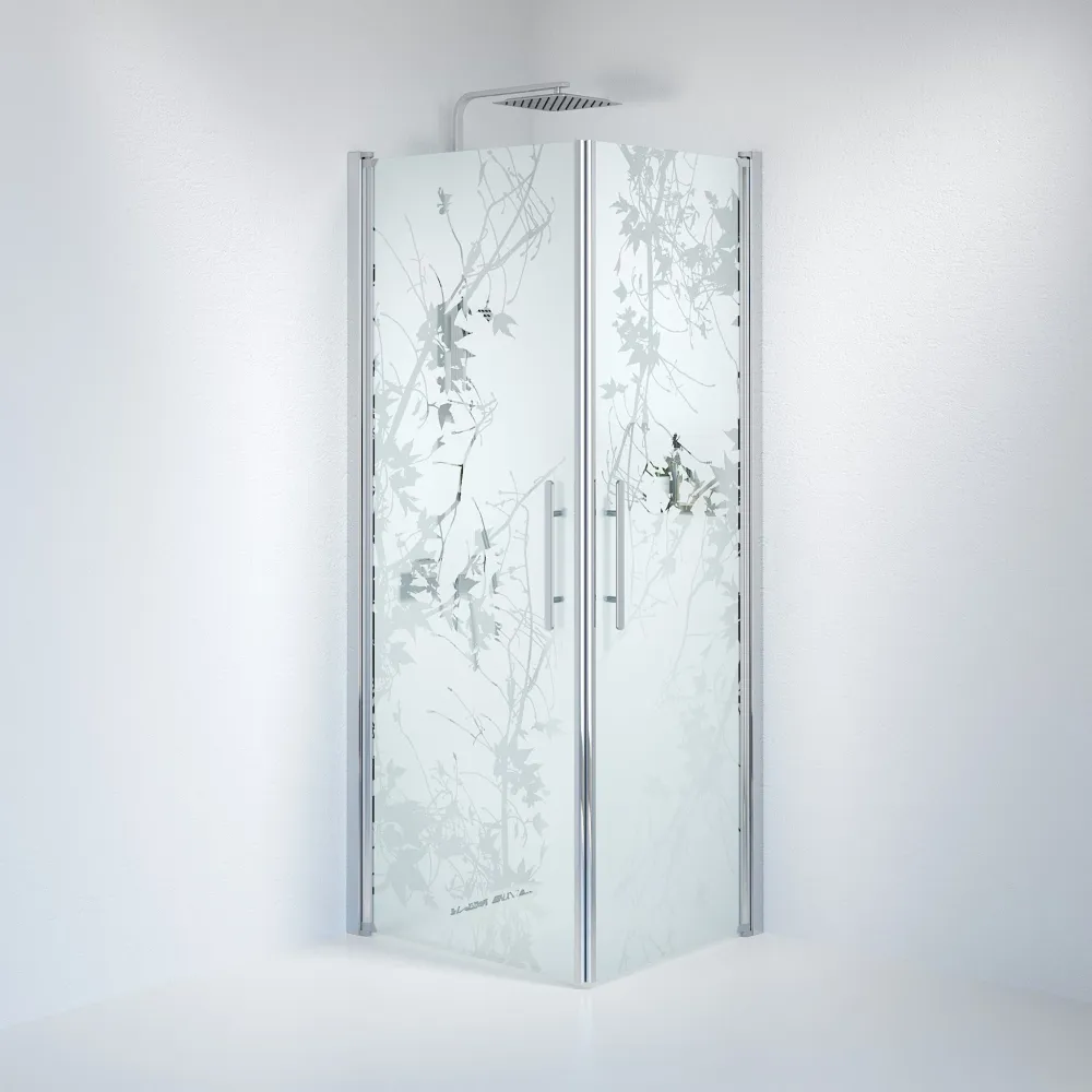 Vänern bruseafskærmning, firkantet, krom profil, dekorativt glas BATH DELUXE - PRESTIGE