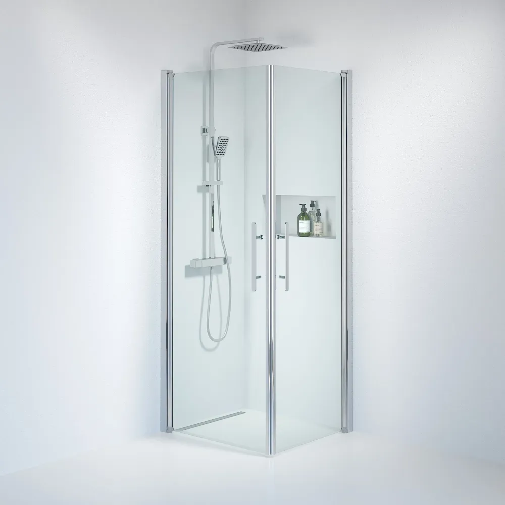 Vänern bruseafskærmning, firkantet, krom profil, klart glas BATH DELUXE - PRESTIGE