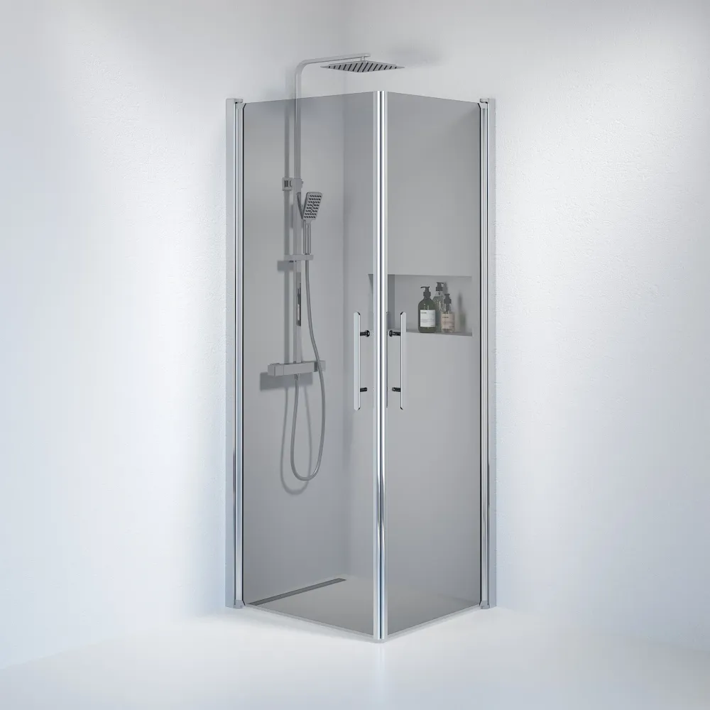 Vänern bruseafskærmning, firkantet, krom profil, mørkt tonet glas BATH DELUXE - PRESTIGE